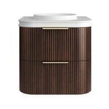 Otti Havana Fluted Wall Hung Curve Vanity 600mm Sable Walnut / Round Basin Moulded Top HA600SWMT-RB