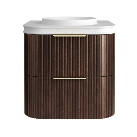 Otti Havana Fluted Wall Hung Curve Vanity 600mm Sable Walnut / Round Basin Moulded Top HA600SWMT-RB