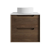 Otti Byron Wall Hung Vanity 600mm Sable Walnut / Pure White Top BY600SWSTUD-PW