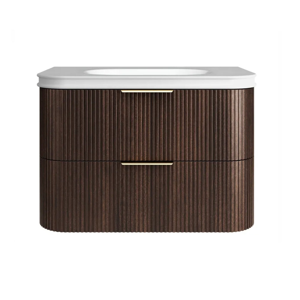 Otti Havana Fluted Wall Hung Curve Vanity 900mm Sable Walnut / Square Basin Moulded Top HA900SWMT-SB