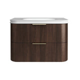 Otti Havana Fluted Wall Hung Curve Vanity 900mm Sable Walnut / Square Basin Moulded Top HA900SWMT-SB