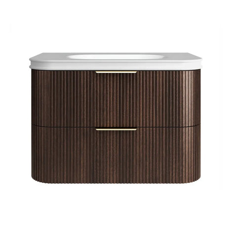 Otti Havana Fluted Wall Hung Curve Vanity 900mm Sable Walnut / Square Basin Moulded Top HA900SWMT-SB