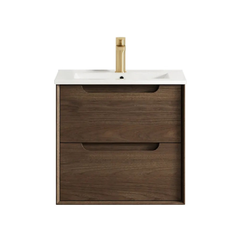 Otti Byron Wall Hung Vanity 600mm Sable Walnut / White Top BY600SWCT