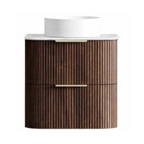Otti Havana Fluted Wall Hung Curve Vanity 600mm Sable Walnut / Cloudy Carrara Top HA600SWST-CA
