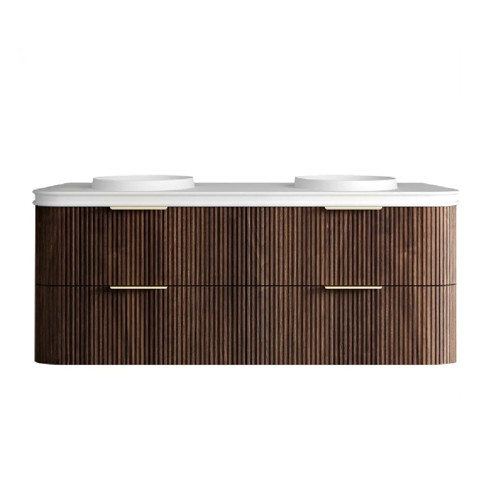 Otti Havana Fluted Wall Hung Curve Vanity 1500mm Sable Walnut / Round Basin Moulded Top HA1500SWMT-RB
