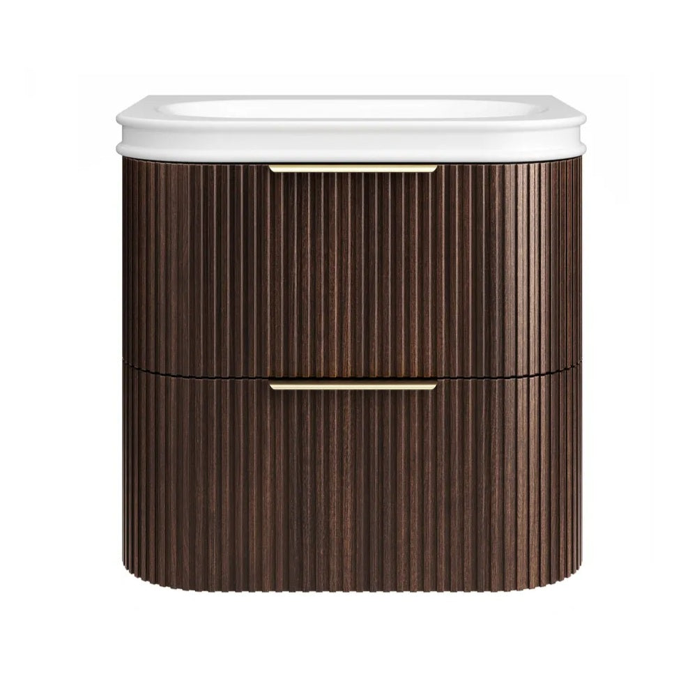 Otti Havana Fluted Wall Hung Curve Vanity 600mm Sable Walnut / Square Basin Moulded Top HA600SWMT-SB