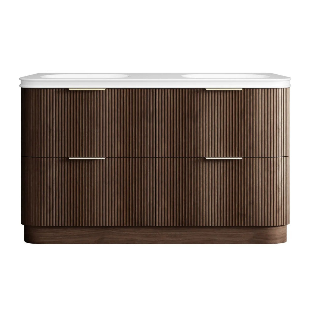 Otti Havana Fluted Freestanding Curve Vanity 1500mm Sable Walnut / Square Basin Moulded Top HAF1500SWMT-SB