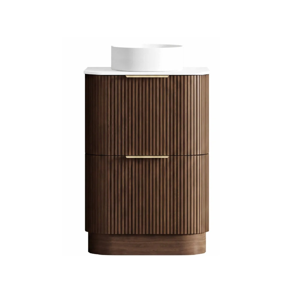 Otti Havana Fluted Freestanding Curve Vanity 600mm Sable Walnut / Pure White Top HAF600SWST-PW