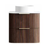 Otti Havana Fluted Wall Hung Curve Vanity 600mm Sable Walnut / Pure White Top HA600SWST-PW