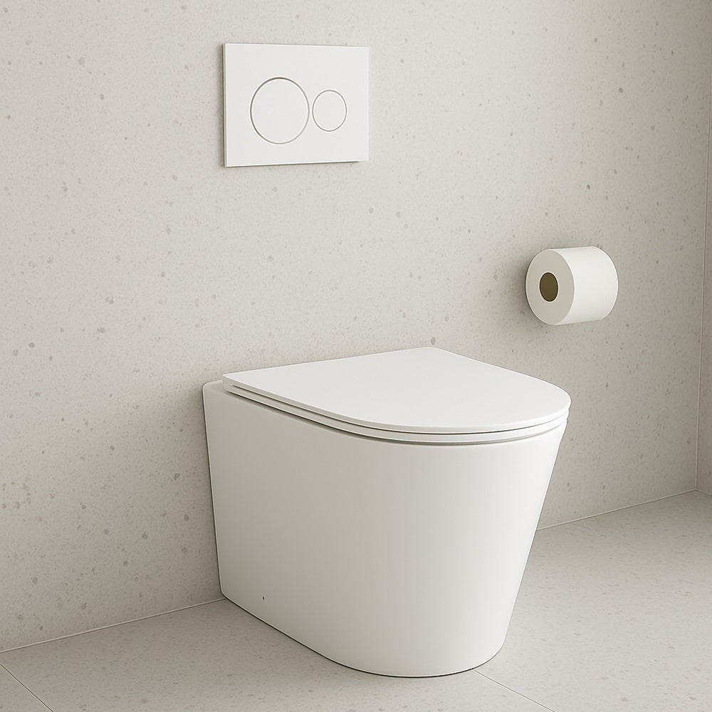 Amelie Deauville Wall Faced Toilet Package (Wall Face Pan w/ Soft Close UF Seat White + InWall Cistern + Gloss White Flush Button) BDOSORBIWFPUFGW