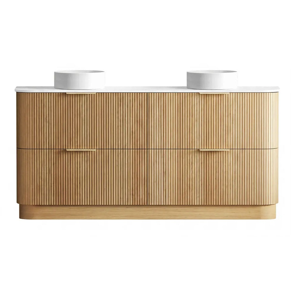 Otti Havana Fluted Freestanding Curve Vanity 1800mm Woodland Oak / Pure White Top HAFW1800LST-PW