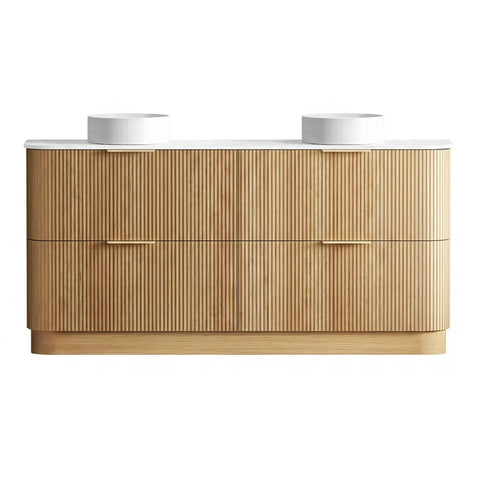 Otti Havana Fluted Freestanding Curve Vanity 1800mm Woodland Oak / Pure White Top HAFW1800LST-PW