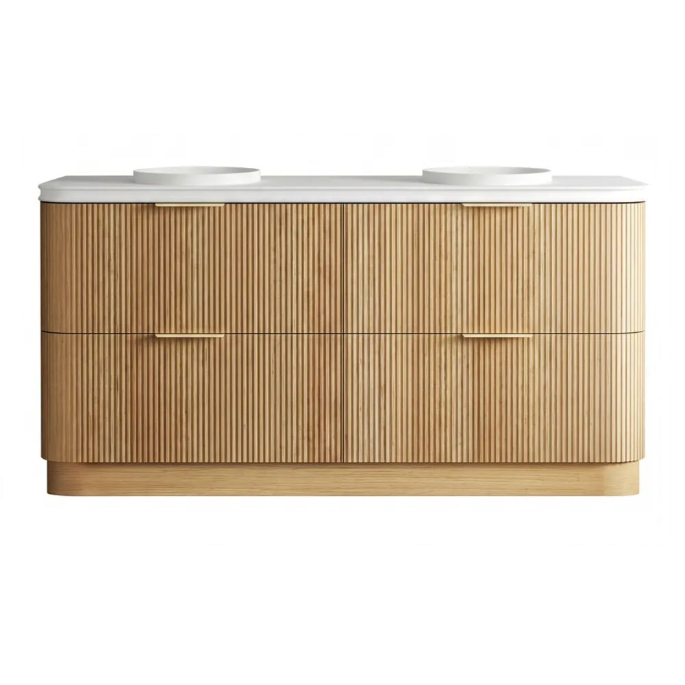 Otti Havana Fluted Freestanding Curve Vanity 1800mm Woodland Oak / Round Basin Moulded Top HAFW1800LMT-RB