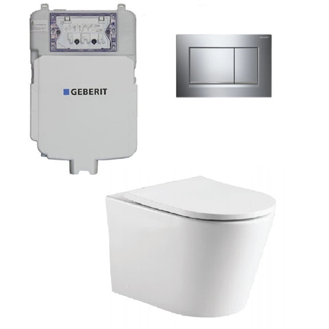 Geberit Toilet Package, Oliveri Oslo Wall Face Toilet Pan to Floor, Sigma 8 Inwall Cistern with Sigma 30 Flush Plate Bright Chrome (4675267002428)