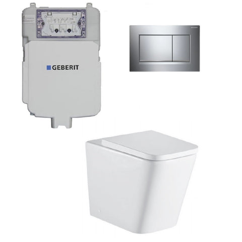 Geberit Toilet Package, Oliveri Munich Wall Face Toilet Pan to Floor, Sigma 8 Inwall Cistern with Sigma 30 Flush Plate Bright Chrome (4675266412604)