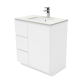 Fienza Crystal Pure Undermount Stone Top, Fingerpull 750mm (Left Drawers) Vanity Unit with Kickboard White SC75CL