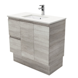 Fienza Crystal Pure Undermount Stone Top, Edge Industrial 900mm (Left Drawers) Vanity Unit with Kickboard SC90XKL