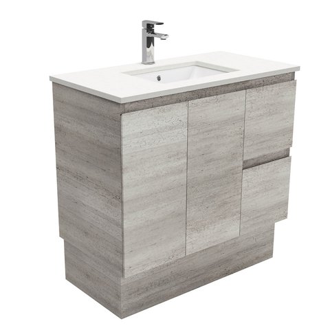 Fienza Crystal Pure Undermount Stone Top, Edge Industrial 900mm (Right Drawers) Vanity Unit with Kickboard SC90XKR