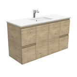 Fienza Crystal Pure Undermount Stone Top, Edge Scandi Oak 1200mm Wall Hung Vanity Unit SC120S