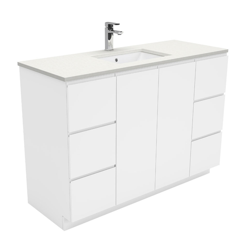 Fienza Crystal Pure Undermount Stone Top, Fingerpull 1200mm Vanity Unit with Kickboard White SC120C