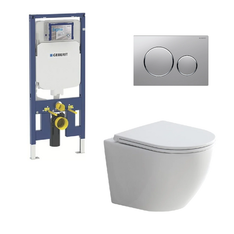 Geberit Toilet Package, Fienza Koko Wall Hung Matte White Pan, Sigma 8 Inwall Cistern With Sigma 20 Flush Plate Matte Chrome
