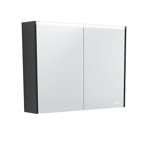 Fienza Mirror LED Cabinet 900mm Satin Black PSC900B-LED