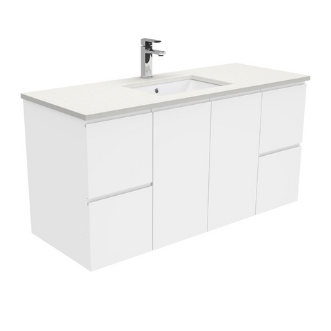 Fienza Crystal Pure Undermount Stone Top, Fingerpull 1200mm Wall Hung Vanity Unit White SC120F