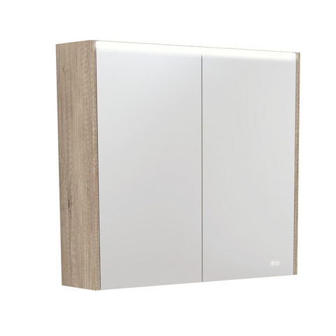 Fienza Mirror LED Cabinet 750mm Scandi Oak PSC750S-LED