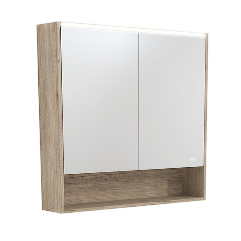 Fienza Mirror LED Cabinet 900mm with Undershelf Scandi Oak PSC900SS-LED