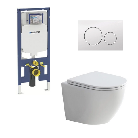 Geberit Toilet Package, Fienza Koko Wall Hung Matte White Pan, Sigma 8 Inwall Cistern With Sigma 20 Flush Plate Matte White