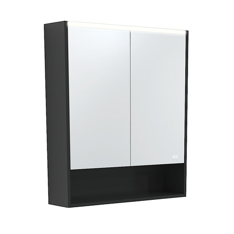 Fienza Mirror LED Cabinet 750mm with Undershelf Satin Black PSC750SB-LED