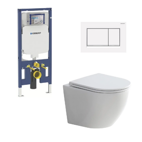 Geberit Toilet Package, Fienza Koko Wall Hung Matte White Pan, Sigma 8 Inwall Cistern With Sigma 30 Flush Plate Matte White