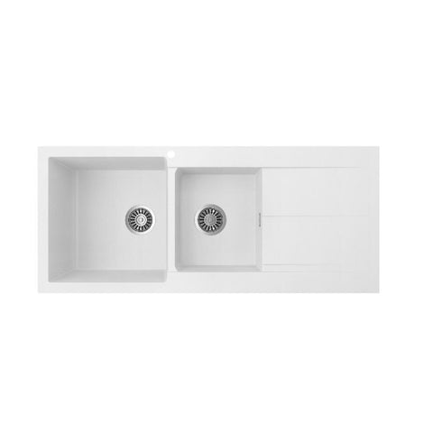 Seima Oros White Sink 1160 x 500mm 1 & 3/4 Bowl Abovemount With Right Hand Drainer One Taphole 191047