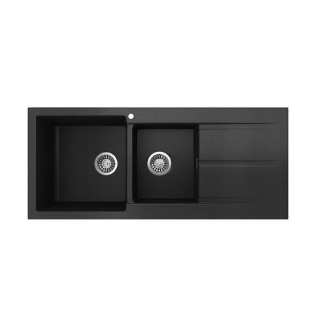 Seima Oros Black Sink 1160 x 500mm 1 & 3/4 Bowl Abovemount With Right Hand Drainer One Taphole 191049