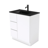 Fienza Dolce Matte Black Fingerpull Gloss White 750mm Vanity on Kickboard (Left Drawers) TCLB75CL