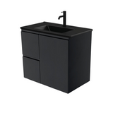 Fienza Dolce Matte Black Satin 750mm Vanity Wall Hung (Left Drawers) TCLB75ZBL