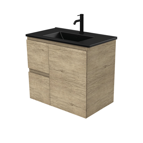 Fienza Dolce Matte Black Scandi Oak 750mm Vanity Wall Hung (Left Drawers) TCLB75SL