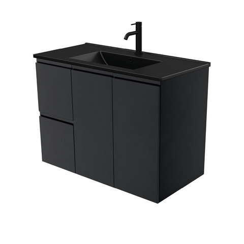 Fienza Dolce Matte Black Satin 900mm Vanity Wall Hung (Left Drawers) TCLB90ZBL