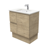 Fienza Crystal Pure Undermount Stone Top, Edge Scandi Oak 750mm (Left Drawers) Vanity Unit with Kickboard SC75SKL