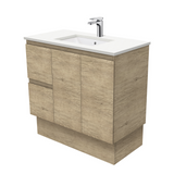 Fienza Crystal Pure Undermount Stone Top, Edge Scandi Oak 900mm (Left Drawers) Vanity Unit with Kickboard SC90SKL