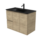 Fienza Dolce Matte Black Scandi Oak 900mm Vanity Wall Hung (Left Drawers) TCLB90SL