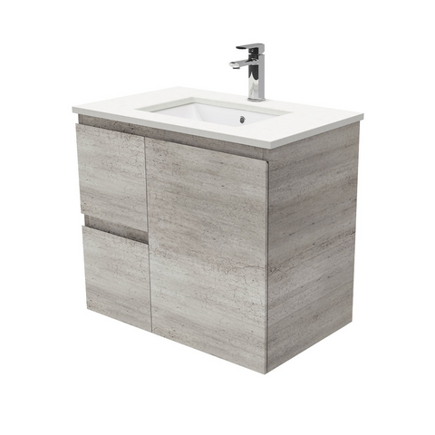 Fienza Crystal Pure Undermount Stone Top, Edge Industrial 750mm (Left Drawers) Wall Hung Vanity Unit SC75XL