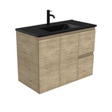 Fienza Dolce Matte Black Scandi Oak 900mm Vanity Wall Hung (Right Drawers) TCLB90SR