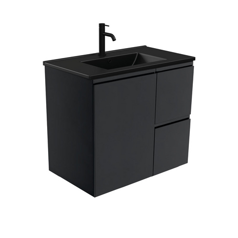 Fienza Dolce Matte Black Satin 750mm Vanity Wall Hung (Right Drawers) TCLB75ZBR