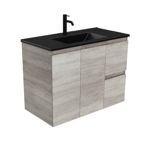 Fienza Dolce Matte Black Industrial 900mm Vanity Wall Hung (Right Drawers) TCLB90XR