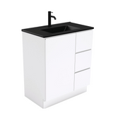 Fienza Dolce Matte Black Fingerpull Gloss White 750mm Vanity on Kickboard (Right Drawers) TCLB75CR