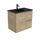 Fienza Dolce Matte Black Scandi Oak 750mm Vanity Wall Hung (Right Drawers) TCLB75SR