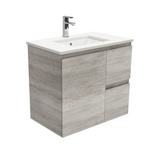 Fienza Crystal Pure Undermount Stone Top, Edge Industrial 750mm (Right Drawers) Wall Hung Vanity Unit SC75XR