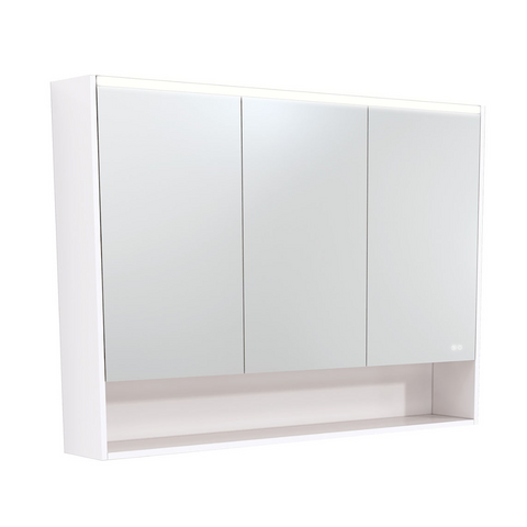 Fienza Mirror LED Cabinet 1200mm with Undershelf Gloss White PSC1200SW-LED