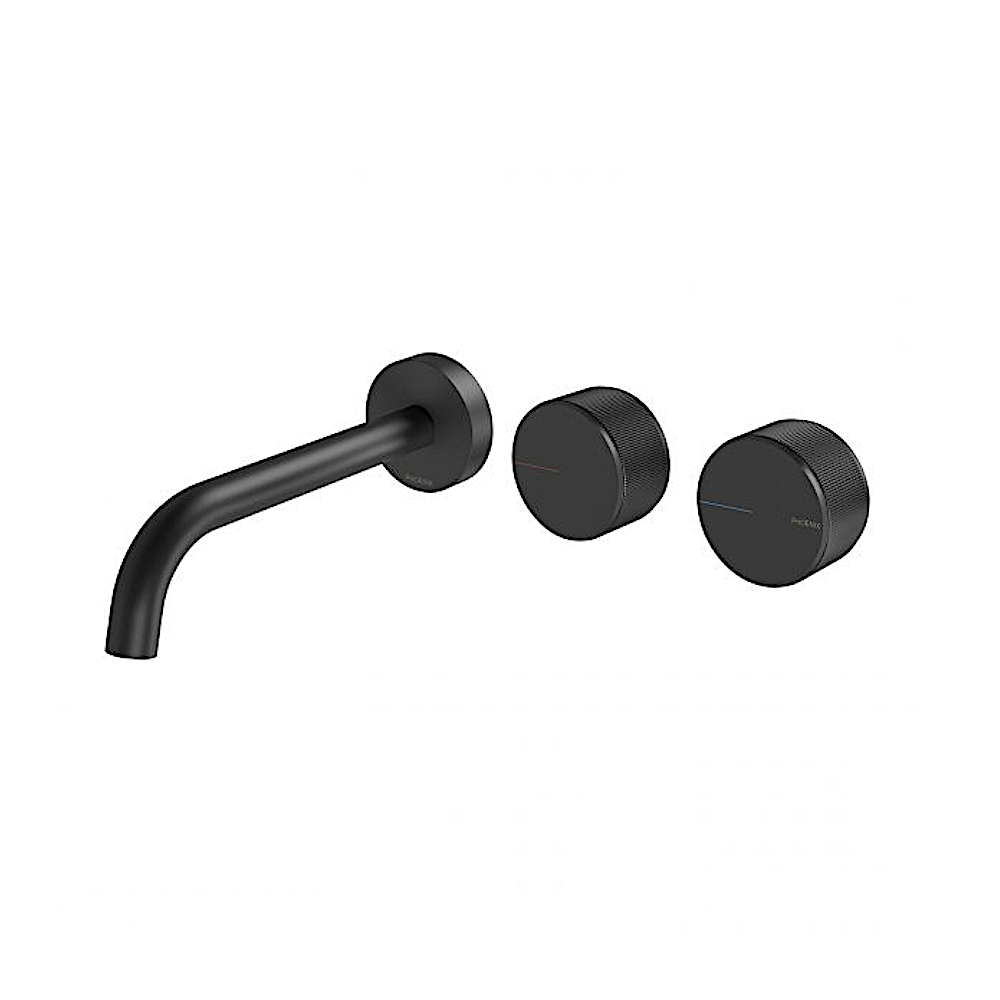 Phoenix Axia Wall Basin / Bath Curved Outlet Hostess Set 180mm Matte Black 117-1125-10
